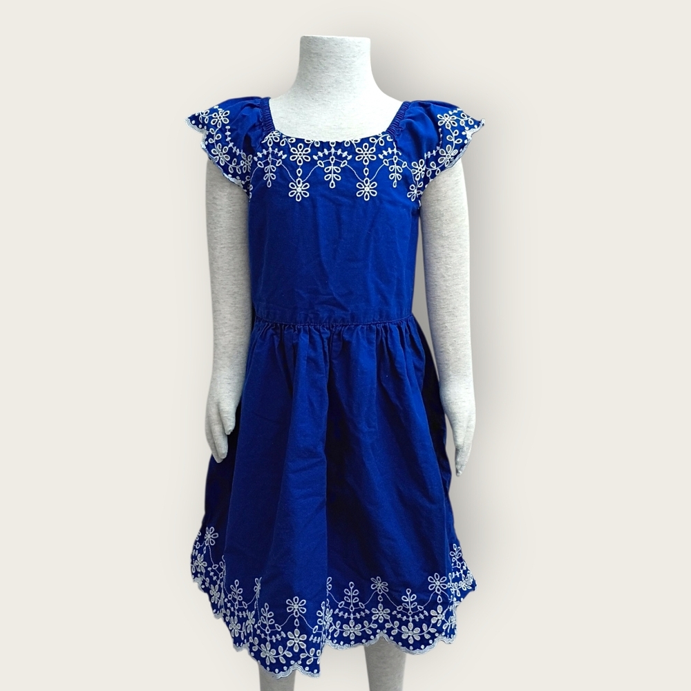 Gymboree Blue Dress with White Floral Embroidery